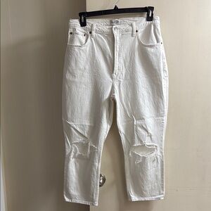 Abercrombie & Fitch Women’s White Curve Love UltraHigh Rise Ankle Straight Jeans